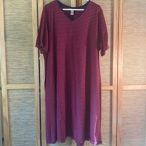 Catherines Navy Blue/Dark Red Striped Midi Dress